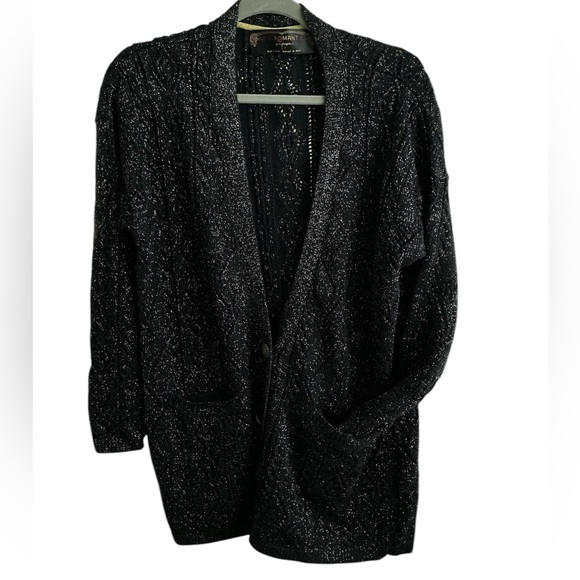 Free People New Romantics Sweater Black Sparkle Cardigan Oversized Small Petite - Picture 3 of 12